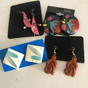 Colorful Earring Set - Pink, Blue, Brown A group of vintage earrings- used